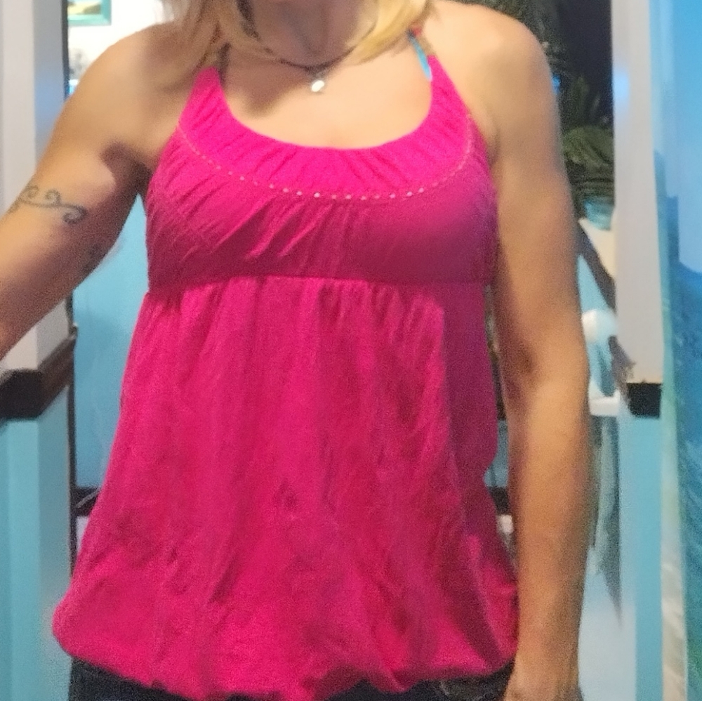 Decree bright pink studded halter top